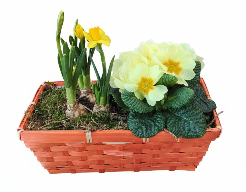 Frühlingskorb mit 2 Pflanzen